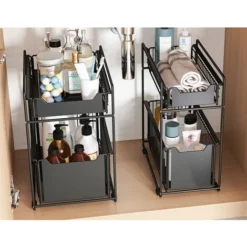 BATHRINS®Panier De Rangement Coulissant à 2 Niveaux Tiroir Organisateur En Métal Porte-épices Panier Coulissant Sous évier Etagère De Rangement Pour Comptoir De Cuisine, Garde-manger, Maison, Bureau N 8 BATHRINS®Panier De Rangement Coulissant à 2 Niveaux Tiroir Organisateur En Métal Porte-épices Panier Coulissant Sous évier Etagère De Rangement Pour Comptoir De Cuisine, Garde-manger, Maison, Bureau N -Promos Gout Cuisine Boutique 63859903 4