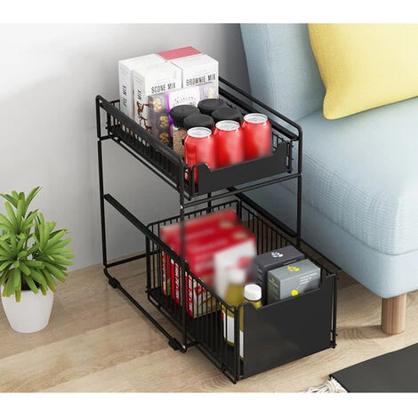 BATHRINS®Panier De Rangement Coulissant à 2 Niveaux Tiroir Organisateur En Métal Porte-épices Panier Coulissant Sous évier Etagère De Rangement Pour Comptoir De Cuisine, Garde-manger, Maison, Bureau N 5 BATHRINS®Panier De Rangement Coulissant à 2 Niveaux Tiroir Organisateur En Métal Porte-épices Panier Coulissant Sous évier Etagère De Rangement Pour Comptoir De Cuisine, Garde-manger, Maison, Bureau N – Image 5