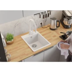Evier Cuisine En Granit Blanc, 40 X 50 Cm, Lavabo 1 Bac + Robinet 5000 + Siphon Classique, Évier à Encastrer Riga 40 XL De Primagran -Promos Gout Cuisine Boutique 64076831 3