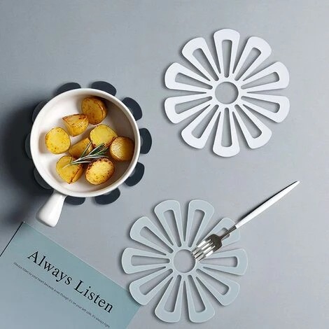 Dessous De Plat Maniques Cuisine Tapis Silicone Protege Poele De Casserole Teffal (Noir/Gris/Blanc Fleur, 160x138x8mm) 2 Dessous De Plat Maniques Cuisine Tapis Silicone Protege Poele De Casserole Teffal (Noir/Gris/Blanc Fleur, 160x138x8mm) – Image 2