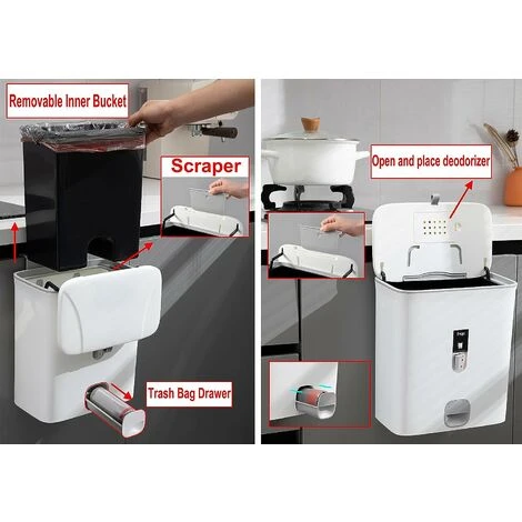 Poubelle Cuisine Salle De Bains Poubelle Avec Couvercle, Poubelle À Compost En Plastique Suspendue Ou Debout BF 2 Poubelle Cuisine Salle De Bains Poubelle Avec Couvercle, Poubelle À Compost En Plastique Suspendue Ou Debout BF – Image 2