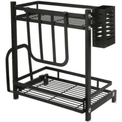 2 Niveaux Porte Epices Cuisine, Détachable Rangement Epices Avec Porte-Couteaux Et Planche à Découper, Noir -Promos Gout Cuisine Boutique 64517442 3