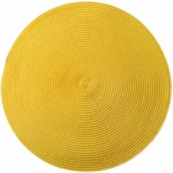 MINKUROW Lot De 4 Sets De Table PP Tressé De Table Rond Lavable Résistantes à La Chaleur Antidérapant 38cm (Jaune Clair)