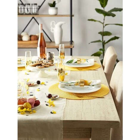 MINKUROW Lot De 4 Sets De Table PP Tressé De Table Rond Lavable Résistantes à La Chaleur Antidérapant 38cm (Jaune Clair) 5 MINKUROW Lot De 4 Sets De Table PP Tressé De Table Rond Lavable Résistantes à La Chaleur Antidérapant 38cm (Jaune Clair) – Image 5
