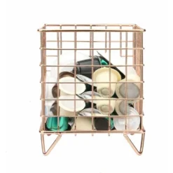 Support De Cage à Dosettes De Café Compatible Avec Nespresso Et Tassimo Panier En Fil Métallique Stockage De Capsules Décor Géométrique (Or Rose)