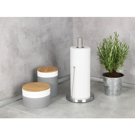 WENKO Porte Sopalin Clayton, Porte Essuie Tout Vertical Avec Barre De Maintien, Acier Inox, Ø 15x33 Cm, Argent Mat 2 WENKO Porte Sopalin Clayton, Porte Essuie Tout Vertical Avec Barre De Maintien, Acier Inox, Ø 15x33 Cm, Argent Mat – Image 2