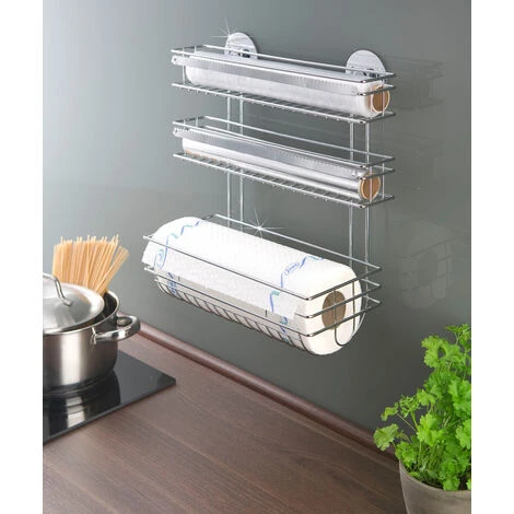WENKO Porte Sopalin Mural Sans Percer, Avec Dérouleur Papier Alu Et Film Alimentaire, Fixation Sans Perçage Turbo-Loc®, Métal, 32,5x34x15 Cm, Brillant 2 WENKO Porte Sopalin Mural Sans Percer, Avec Dérouleur Papier Alu Et Film Alimentaire, Fixation Sans Perçage Turbo-Loc®, Métal, 32,5x34x15 Cm, Brillant – Image 2