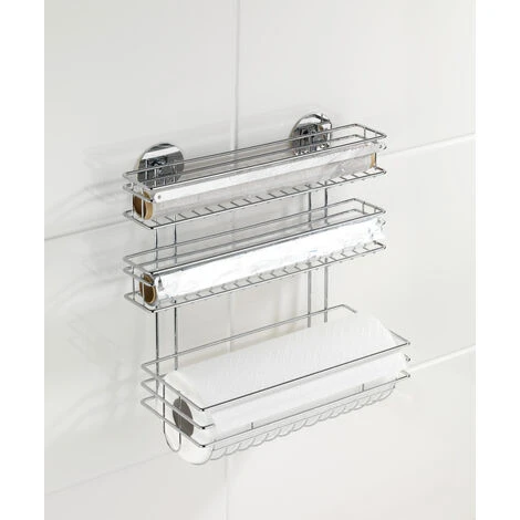 WENKO Porte Sopalin Mural Sans Percer, Avec Dérouleur Papier Alu Et Film Alimentaire, Fixation Sans Perçage Turbo-Loc®, Métal, 32,5x34x15 Cm, Brillant 3 WENKO Porte Sopalin Mural Sans Percer, Avec Dérouleur Papier Alu Et Film Alimentaire, Fixation Sans Perçage Turbo-Loc®, Métal, 32,5x34x15 Cm, Brillant – Image 3