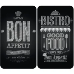 WENKO Protection Plaque De Cuisson, Couvre Plaque De Cuisson En Verre Bon Appetit, Lot De 2, Verre Trempé, 30x52 Cm, Multicolore