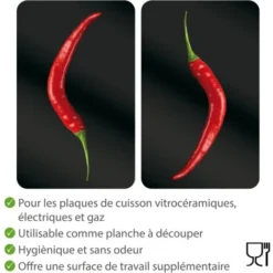 WENKO Protection Plaque De Cuisson, Couvre Plaque De Cuisson En Verre Duo Peperoni, Lot De 2, Verre Trempé, 30x52 Cm, Multicolore -Promos Gout Cuisine Boutique 6578329 4