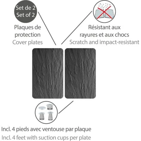 WENKO Protection Plaque De Cuisson, Couvre Plaque De Cuisson En Verre Ardoise, Lot De 2, Verre Trempé, 30x52 Cm, Gris 2 WENKO Protection Plaque De Cuisson, Couvre Plaque De Cuisson En Verre Ardoise, Lot De 2, Verre Trempé, 30x52 Cm, Gris – Image 2