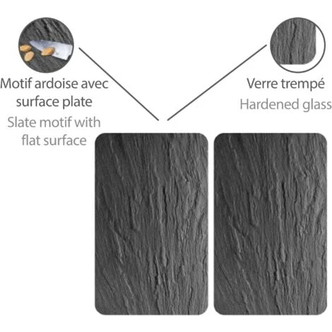 WENKO Protection Plaque De Cuisson, Couvre Plaque De Cuisson En Verre Ardoise, Lot De 2, Verre Trempé, 30x52 Cm, Gris 3 WENKO Protection Plaque De Cuisson, Couvre Plaque De Cuisson En Verre Ardoise, Lot De 2, Verre Trempé, 30x52 Cm, Gris – Image 3