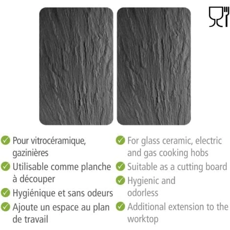 WENKO Protection Plaque De Cuisson, Couvre Plaque De Cuisson En Verre Ardoise, Lot De 2, Verre Trempé, 30x52 Cm, Gris 4 WENKO Protection Plaque De Cuisson, Couvre Plaque De Cuisson En Verre Ardoise, Lot De 2, Verre Trempé, 30x52 Cm, Gris – Image 4