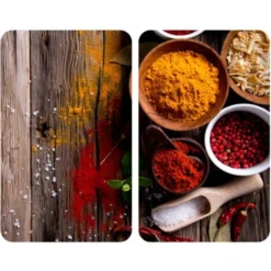 WENKO Protection Plaque De Cuisson, Couvre Plaque De Cuisson En Verre XL Epices, Lot De 2, Verre Trempé, 40x52 Cm, Multicolore