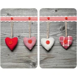 WENKO Protection Plaque De Cuisson, Couvre Plaque De Cuisson En Verre Coeur, Lot De 2, Verre Trempé, 30x52 Cm, Multicolore