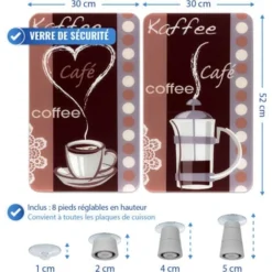 WENKO Protection Plaque De Cuisson, Couvre Plaque De Cuisson En Verre Café, Lot De 2, Verre Trempé, 30x52 Cm, Multicolore -Promos Gout Cuisine Boutique 6578920 4
