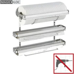 WENKO Porte Sopalin Mural Sans Percer, Avec Dérouleur Papier Alu Et Film Alimentaire, Fixation Sans Perçage Magic-Loc®, Métal, 33x32x16 Cm, Brillant 8 WENKO Porte Sopalin Mural Sans Percer, Avec Dérouleur Papier Alu Et Film Alimentaire, Fixation Sans Perçage Magic-Loc®, Métal, 33x32x16 Cm, Brillant -Promos Gout Cuisine Boutique 6578975 4