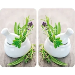 WENKO Protection Plaque De Cuisson, Couvre Plaque De Cuisson En Verre Herbes, Lot De 2, Verre Trempé, 30x52 Cm, Multicolore