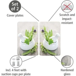 WENKO Protection Plaque De Cuisson, Couvre Plaque De Cuisson En Verre Herbes, Lot De 2, Verre Trempé, 30x52 Cm, Multicolore -Promos Gout Cuisine Boutique 6579023 3