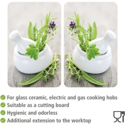 WENKO Protection Plaque De Cuisson, Couvre Plaque De Cuisson En Verre Herbes, Lot De 2, Verre Trempé, 30x52 Cm, Multicolore -Promos Gout Cuisine Boutique 6579023 4