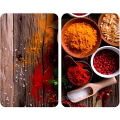 WENKO Protection Plaque De Cuisson, Couvre Plaque De Cuisson En Verre Epices, Lot De 2, Verre Trempé, 30x52 Cm, Multicolore