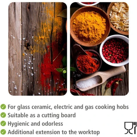 WENKO Protection Plaque De Cuisson, Couvre Plaque De Cuisson En Verre Epices, Lot De 2, Verre Trempé, 30x52 Cm, Multicolore 4 WENKO Protection Plaque De Cuisson, Couvre Plaque De Cuisson En Verre Epices, Lot De 2, Verre Trempé, 30x52 Cm, Multicolore – Image 4