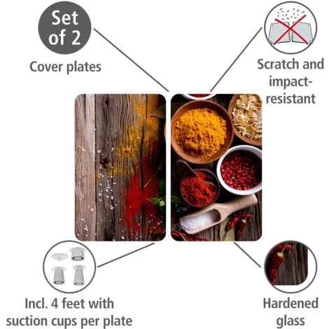 WENKO Protection Plaque De Cuisson, Couvre Plaque De Cuisson En Verre Epices, Lot De 2, Verre Trempé, 30x52 Cm, Multicolore 5 WENKO Protection Plaque De Cuisson, Couvre Plaque De Cuisson En Verre Epices, Lot De 2, Verre Trempé, 30x52 Cm, Multicolore – Image 5