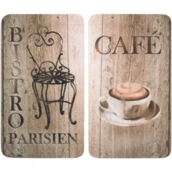 WENKO Protection Plaque De Cuisson, Couvre Plaque De Cuisson En Verre Bistro, Lot De 2, Verre Trempé, 30x52 Cm, Multicolore