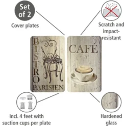 WENKO Protection Plaque De Cuisson, Couvre Plaque De Cuisson En Verre Bistro, Lot De 2, Verre Trempé, 30x52 Cm, Multicolore -Promos Gout Cuisine Boutique 6579520 3