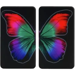 WENKO Protection Plaque De Cuisson, Couvre Plaque De Cuisson En Verre Papillon, Lot De 2, Verre Trempé, 30x52 Cm, Multicolore