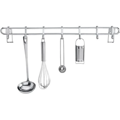 WENKO Barre De Crédence Cuisine Style Porte Ustensiles De Cuisine Mural Avec 7 Crochets En Acier Inox, Métal, 60x6,5x3 Cm, Argent 2 WENKO Barre De Crédence Cuisine Style Porte Ustensiles De Cuisine Mural Avec 7 Crochets En Acier Inox, Métal, 60x6,5x3 Cm, Argent – Image 2