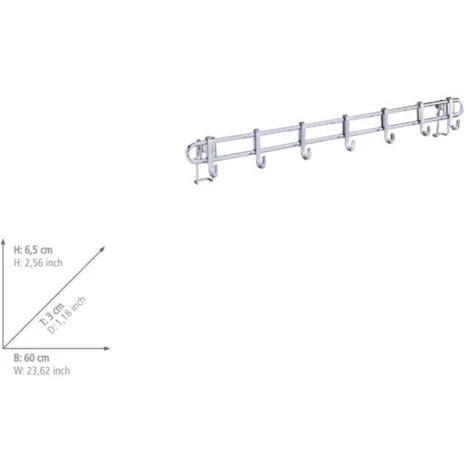 WENKO Barre De Crédence Cuisine Style Porte Ustensiles De Cuisine Mural Avec 7 Crochets En Acier Inox, Métal, 60x6,5x3 Cm, Argent 4 WENKO Barre De Crédence Cuisine Style Porte Ustensiles De Cuisine Mural Avec 7 Crochets En Acier Inox, Métal, 60x6,5x3 Cm, Argent – Image 4