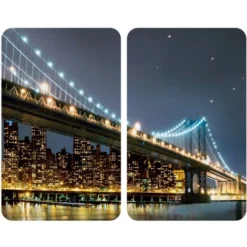 WENKO Protection Plaque De Cuisson, Couvre Plaque De Cuisson En Verre Brooklyn Bridge, Lot De 2, Verre Trempé, 30x52 Cm, Multicolore
