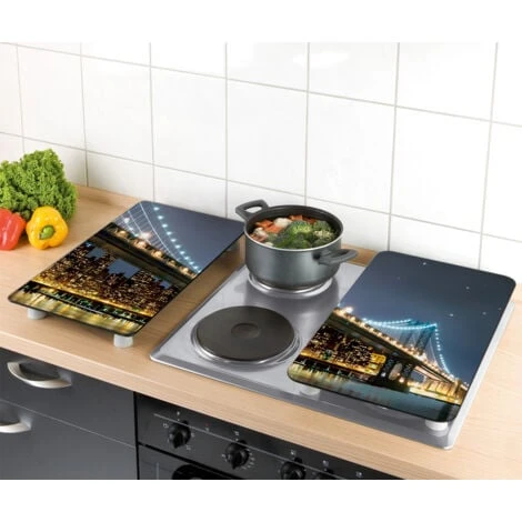WENKO Protection Plaque De Cuisson, Couvre Plaque De Cuisson En Verre Brooklyn Bridge, Lot De 2, Verre Trempé, 30x52 Cm, Multicolore 2 WENKO Protection Plaque De Cuisson, Couvre Plaque De Cuisson En Verre Brooklyn Bridge, Lot De 2, Verre Trempé, 30x52 Cm, Multicolore – Image 2