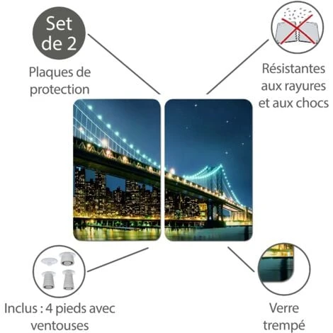 WENKO Protection Plaque De Cuisson, Couvre Plaque De Cuisson En Verre Brooklyn Bridge, Lot De 2, Verre Trempé, 30x52 Cm, Multicolore 3 WENKO Protection Plaque De Cuisson, Couvre Plaque De Cuisson En Verre Brooklyn Bridge, Lot De 2, Verre Trempé, 30x52 Cm, Multicolore – Image 3