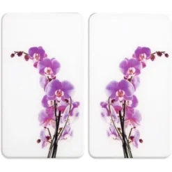 WENKO Protection Plaque De Cuisson, Couvre Plaque De Cuisson En Verre Orchidées, Lot De 2, Verre Trempé, 30x52 Cm, Multicolore