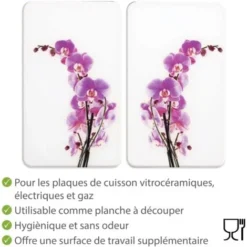 WENKO Protection Plaque De Cuisson, Couvre Plaque De Cuisson En Verre Orchidées, Lot De 2, Verre Trempé, 30x52 Cm, Multicolore -Promos Gout Cuisine Boutique 6579953 4