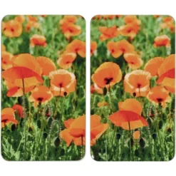 WENKO Protection Plaque De Cuisson, Couvre Plaque De Cuisson En Verre Champ De Coquelicots, Lot De 2, Verre Trempé, 30x52 Cm, Multicolore
