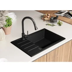 Evier Cuisine En Granit Graphite, 78 X 50 Cm, Lavabo 1 Bac + Siphon Classique, Évier à Encastrer De Primagran -Promos Gout Cuisine Boutique 65838140 3
