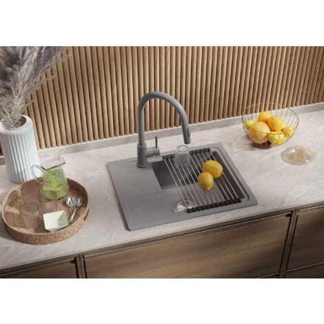 Evier Cuisine En Granit Gris, 44 X 55 Cm, Lavabo 1 Bac + Siphon Classique, Évier à Encastrer De Primagran 2 Evier Cuisine En Granit Gris, 44 X 55 Cm, Lavabo 1 Bac + Siphon Classique, Évier à Encastrer De Primagran – Image 2