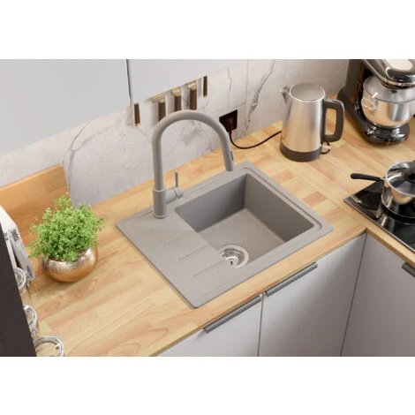 Evier Cuisine En Granit Gris, 44 X 55 Cm, Lavabo 1 Bac + Siphon Classique, Évier à Encastrer De Primagran 3 Evier Cuisine En Granit Gris, 44 X 55 Cm, Lavabo 1 Bac + Siphon Classique, Évier à Encastrer De Primagran – Image 3
