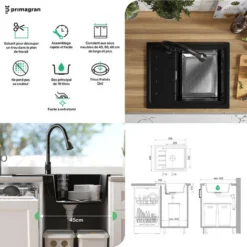 Evier Cuisine En Granit Gris, 44 X 55 Cm, Lavabo 1 Bac + Siphon Classique, Évier à Encastrer De Primagran 9 Evier Cuisine En Granit Gris, 44 X 55 Cm, Lavabo 1 Bac + Siphon Classique, Évier à Encastrer De Primagran -Promos Gout Cuisine Boutique 65838155 5