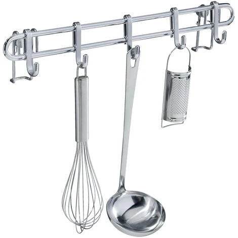 WENKO Barre De Crédence Cuisine Style Porte Ustensiles De Cuisine Mural Avec 5 Crochets En Acier Inox, Métal, 40x6,5x3 Cm, Argent 1 WENKO Barre De Crédence Cuisine Style Porte Ustensiles De Cuisine Mural Avec 5 Crochets En Acier Inox, Métal, 40x6,5x3 Cm, Argent