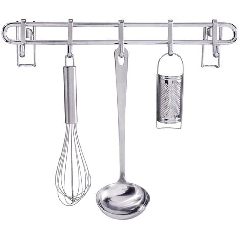 WENKO Barre De Crédence Cuisine Style Porte Ustensiles De Cuisine Mural Avec 5 Crochets En Acier Inox, Métal, 40x6,5x3 Cm, Argent 3 WENKO Barre De Crédence Cuisine Style Porte Ustensiles De Cuisine Mural Avec 5 Crochets En Acier Inox, Métal, 40x6,5x3 Cm, Argent – Image 3
