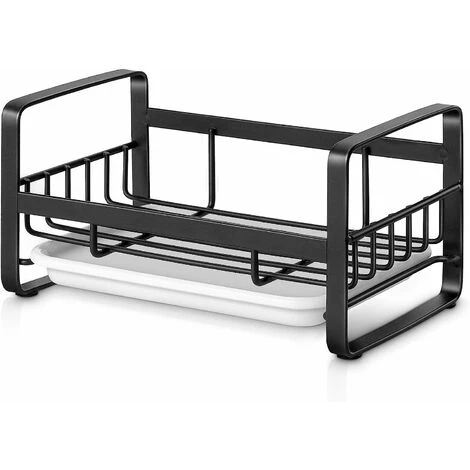 Porte-éponge Pour évier De Cuisine, Distributeur De Savon De Cuisine En Acier Inoxydable 304, égouttoir à Savon De Comptoir Avec Bac De Vidange Amovible, Distributeur Et Brosse Non Inclus, Noir 1 Porte-éponge Pour évier De Cuisine, Distributeur De Savon De Cuisine En Acier Inoxydable 304, égouttoir à Savon De Comptoir Avec Bac De Vidange Amovible, Distributeur Et Brosse Non Inclus, Noir