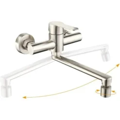 Homelody Mitigeur Cuisine Mural 2 Jets D‘eau Robinet De Cuisine Robinetterie rotatif à 360° Robinet Montage Mural