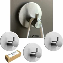 Crochet Adhesif - Porte Serviette Salle De Bain - Accroche Serviette Torchon Sdb WC Murale Adhésive - Porte Torchon Cuisine Mural Auto Adhésif - Support Attache Sans Percer (Gris)