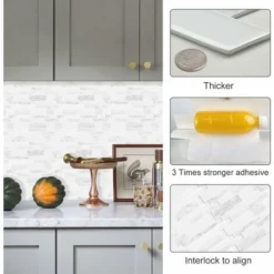 4 Pcs 2,5 Mm D'épaisseur Carrelage Adhesif Mural 3d Credence Adhesive Pour Cuisine (30.5x 30.5cm) Ephé -Promos Gout Cuisine Boutique 67619882 3