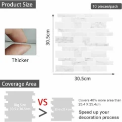 4 Pcs 2,5 Mm D'épaisseur Carrelage Adhesif Mural 3d Credence Adhesive Pour Cuisine (30.5x 30.5cm) Ephé -Promos Gout Cuisine Boutique 67619882 5