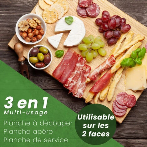 Planche à Découper En Bambou – 33x23x1,5cm / Planche A Decouper En Bois - Antidérapante - Rainures Anti Coulures – Poignée 2 Planche à Découper En Bambou – 33x23x1,5cm / Planche A Decouper En Bois - Antidérapante - Rainures Anti Coulures – Poignée – Image 2